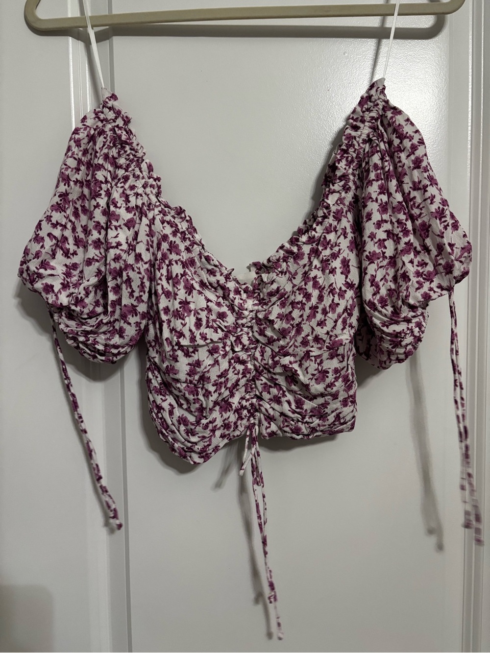 Cotton Candy White Crop Top with Purple Floral Print